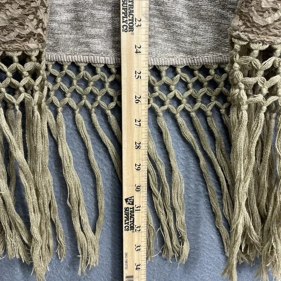 BKE Gimmicks‎ Cardigan Sz Med Kimono Embroidered Open Fringe S/S Open Neutral - Picture 6 of 9